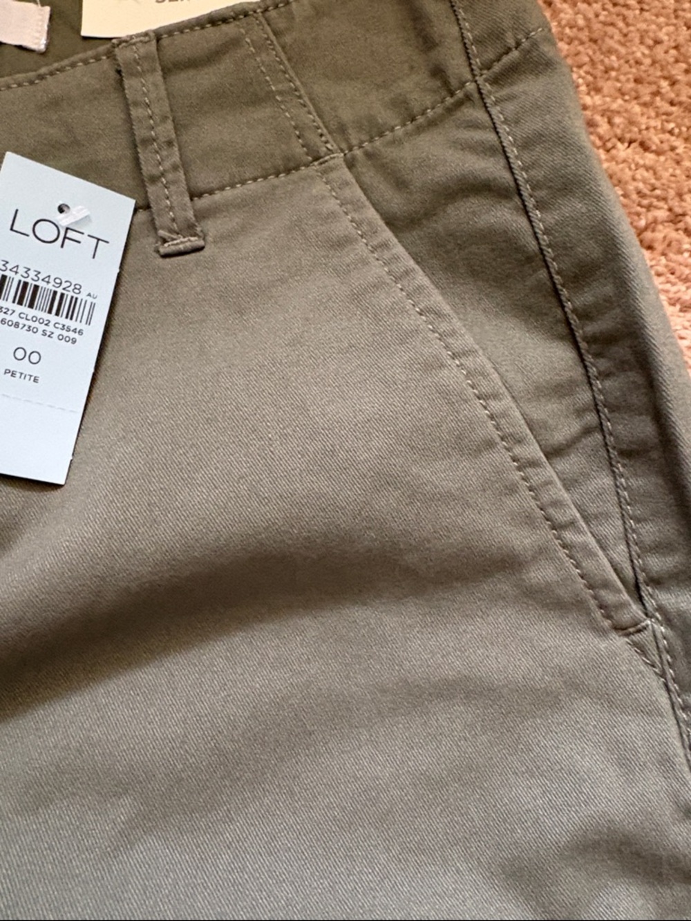 Women’s Monroe Slim Mid Rise Cotton Olive Green Chino Pants -Casual Straight Fit - Picture 4 of 7